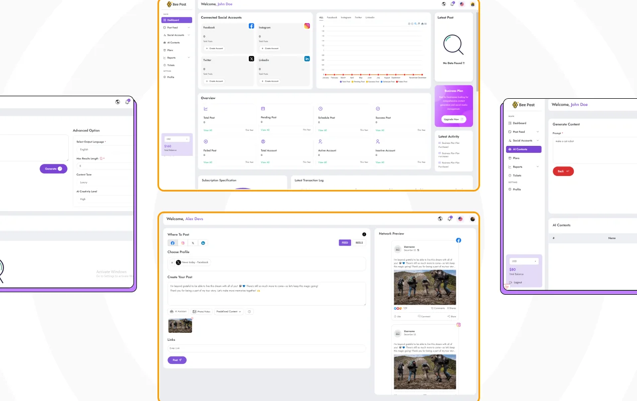 BeePost - AI Social Media Management & Content Creation SaaS with Subscription System v1.2